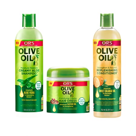 Paket Pris - ORS Creamy Aloe Shampo - Replenshing Conditioner - Olive Oil Hair dress